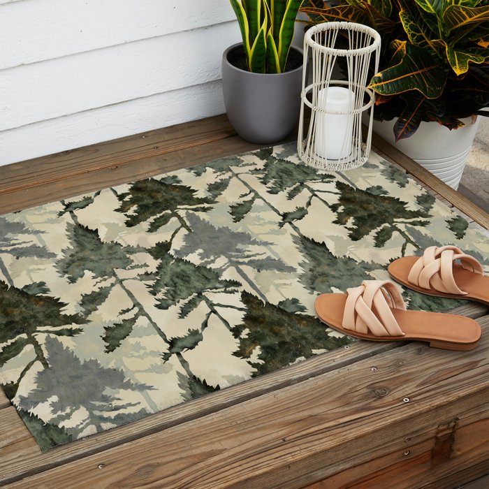 Enchanted Watercolor Pine Forest Outdoor Rug Gallery Image 2