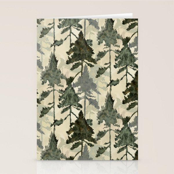 Enchanted Watercolor Pine Forest Stationery Card Gallery Image 1