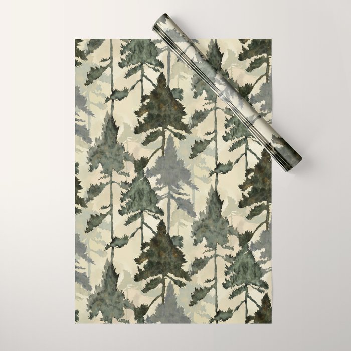 Enchanted Watercolor Pine Forest Wrapping Paper Gallery Image 1