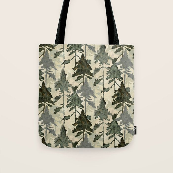 Enchanted Watercolor Pine Forest Tote Bag Gallery Image 1
