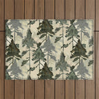 Enchanted Watercolor Pine Forest Outdoor Rug Gallery Image 1