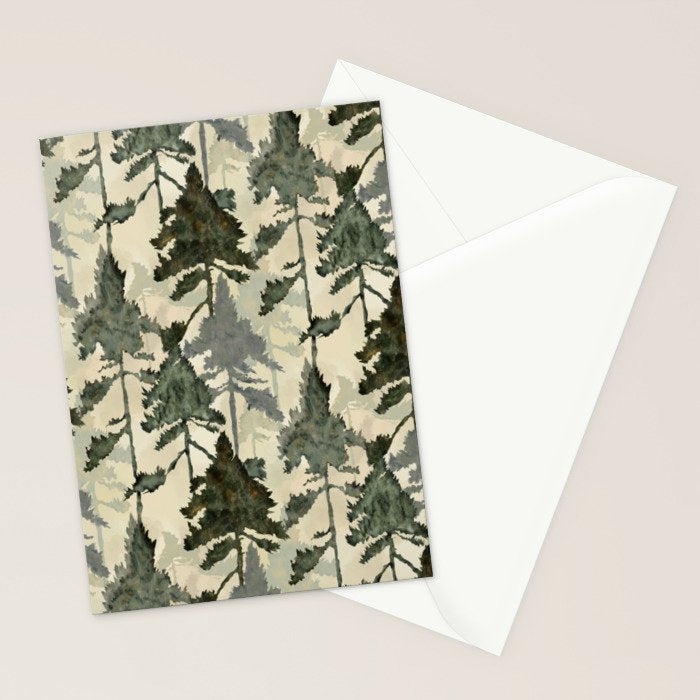 Enchanted Watercolor Pine Forest Stationery Card Gallery Image 2