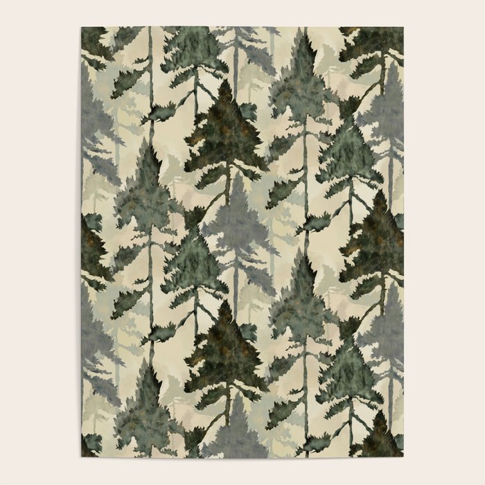 Enchanted Watercolor Pine Forest Poster Gallery Image 1
