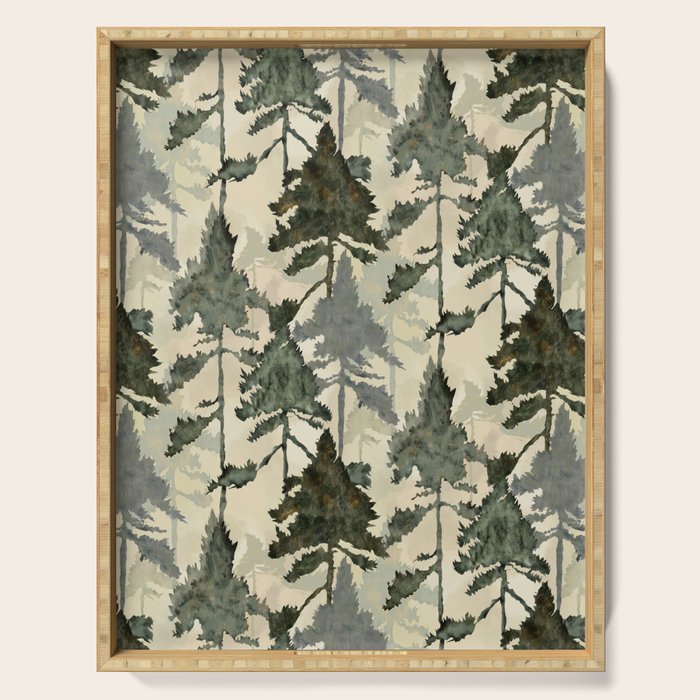 Enchanted Watercolor Pine Forest Serving Tray Gallery Image 1