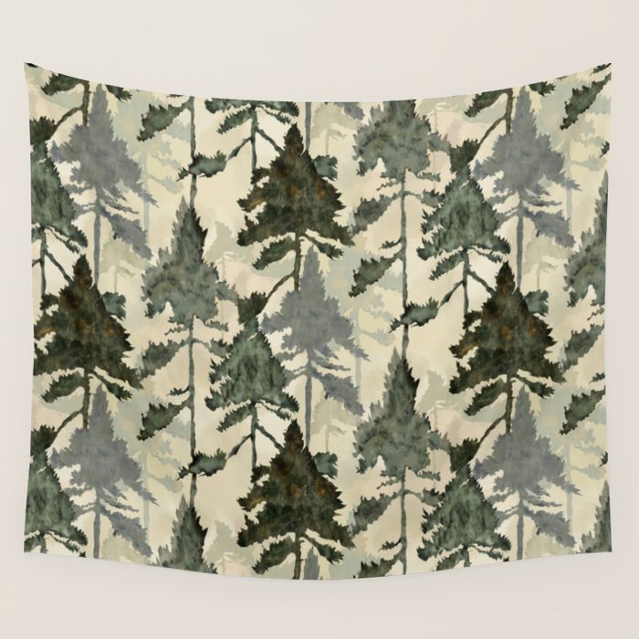 Enchanted Watercolor Pine Forest Wall Tapestry Gallery Image 4