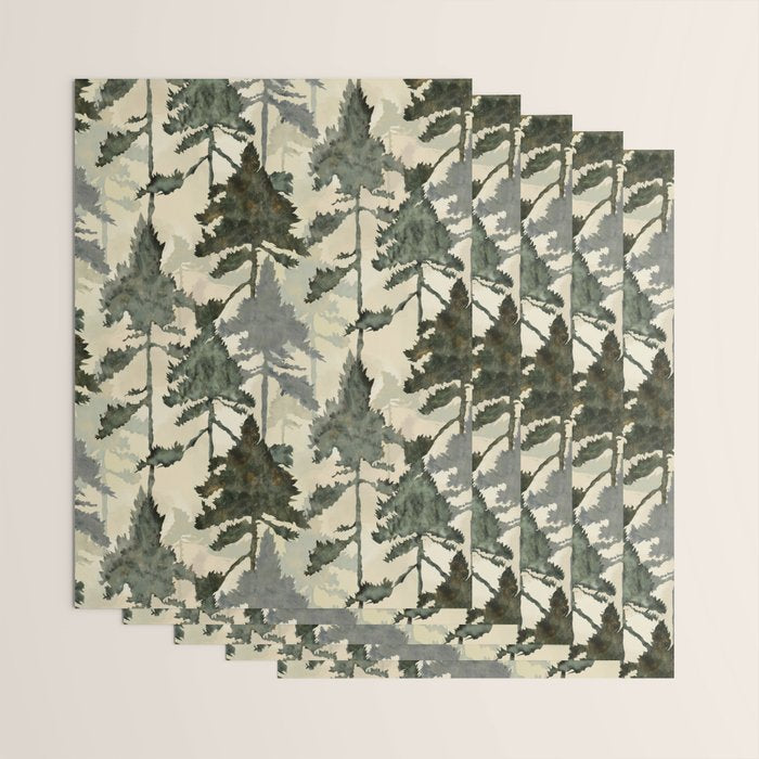 Enchanted Watercolor Pine Forest Wrapping Paper Gallery Image 3