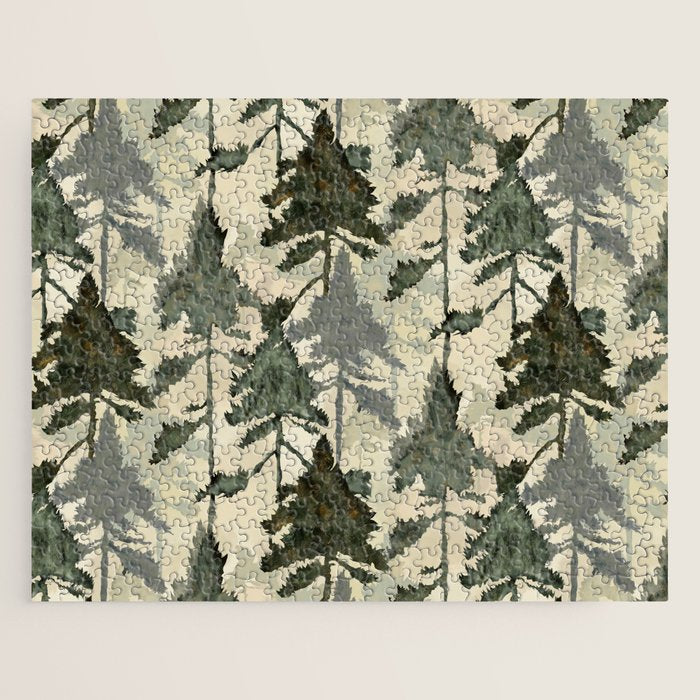 Enchanted Watercolor Pine Forest Jigsaw Puzzle Gallery Image 1