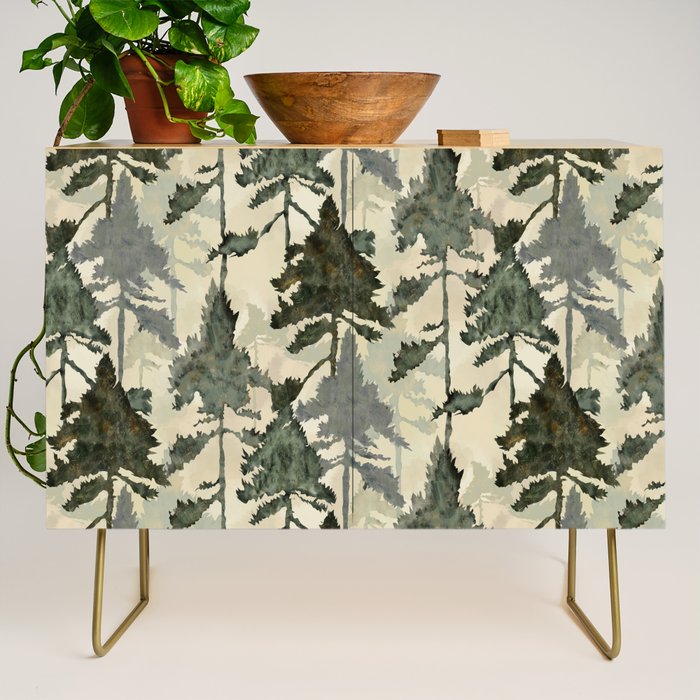 Enchanted Watercolor Pine Forest Credenza Gallery Image 1