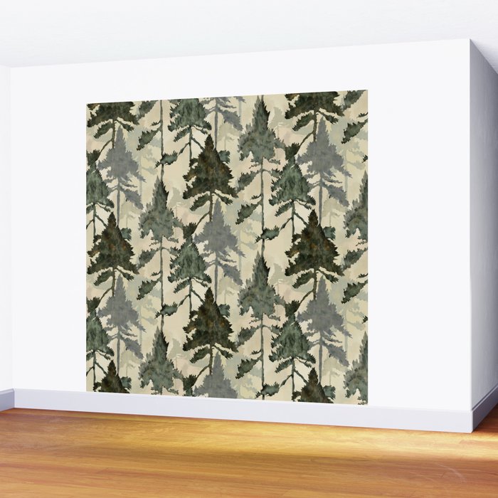 Enchanted Watercolor Pine Forest Wall Mural Gallery Image 2
