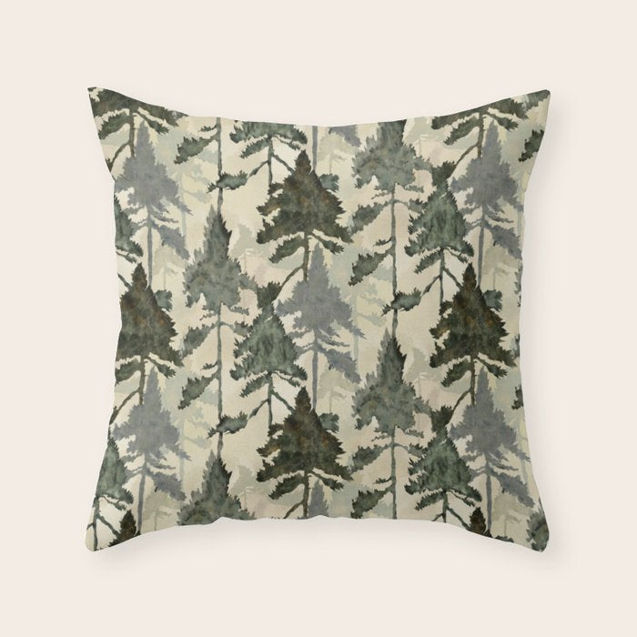 Enchanted Watercolor Pine Forest Throw Pillow Gallery Image 6