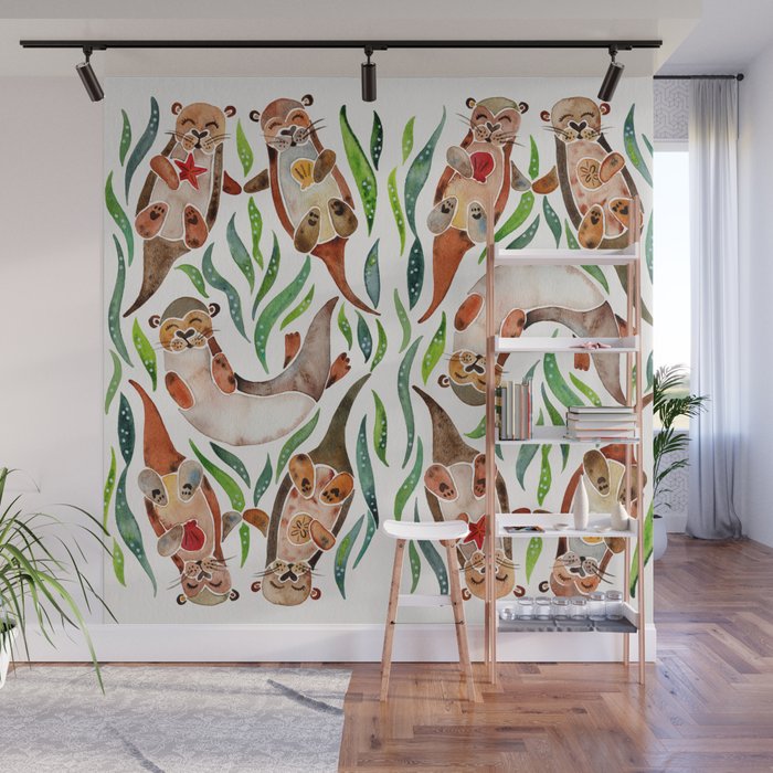 Five Otters - Green Seaweed Wall Mural Gallery Image 1
