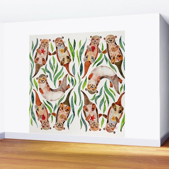 Five Otters - Green Seaweed Wall Mural Gallery Image 2