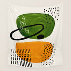 Mid Century Modern Abstract Colorful Art Patterns Olive Green Yellow Ochre Orbit Geometric Objects Wall Tapestry Gallery Image 4
