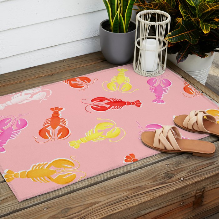 Pink Lobster Pattern Outdoor Rug Gallery Image 2