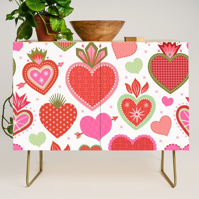 Valentine's Day Hearts - Red Pink and Green Credenza Gallery Image 1