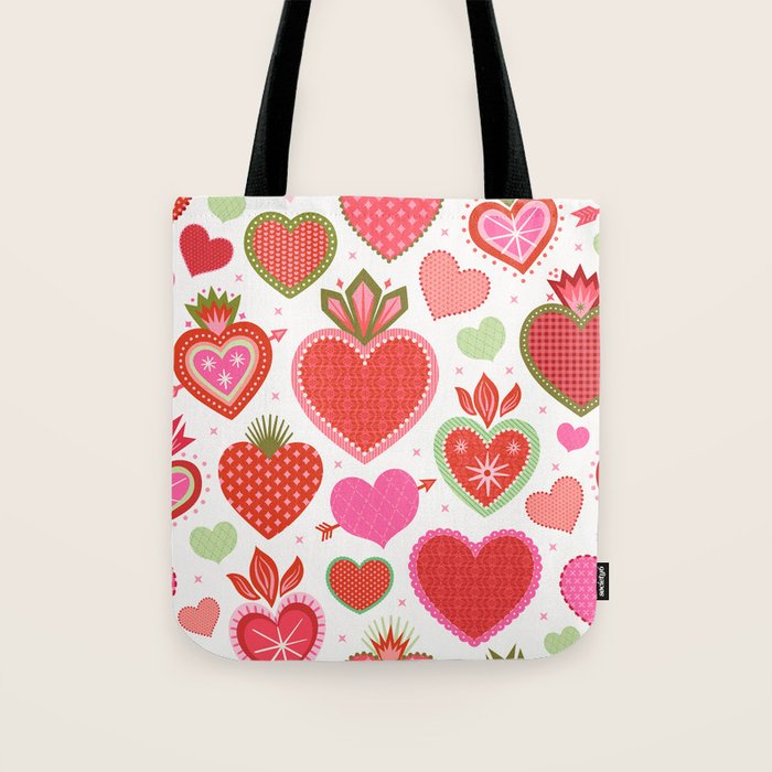 Valentine's Day Hearts - Red Pink and Green Tote Bag Gallery Image 1