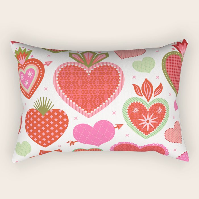 Valentine's Day Hearts - Red Pink and Green Rectangular Pillow Gallery Image 2