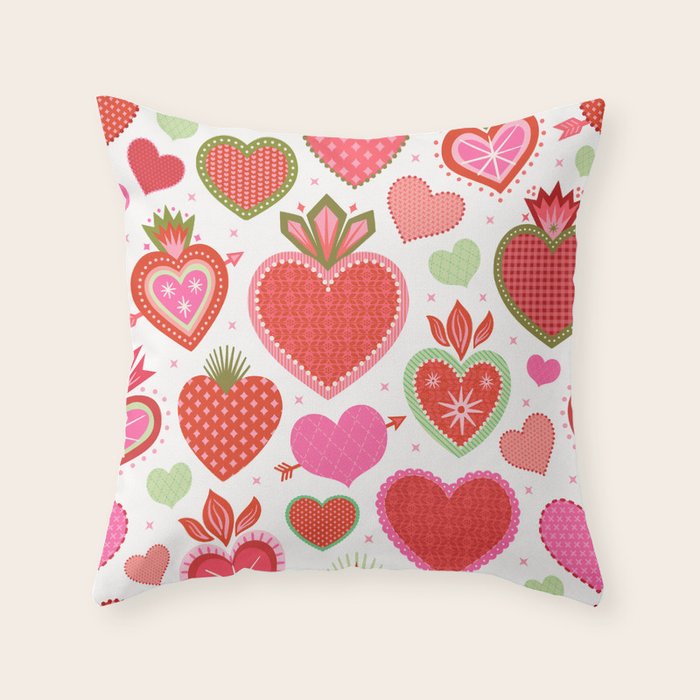 Valentine's Day Hearts - Red Pink and Green Throw Pillow Gallery Image 1