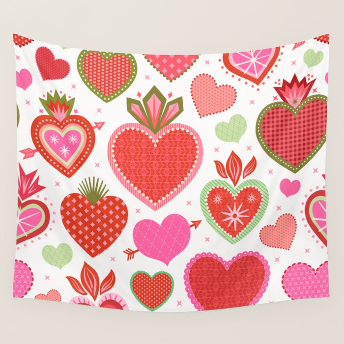 Valentine's Day Hearts - Red Pink and Green Wall Tapestry Gallery Image 4