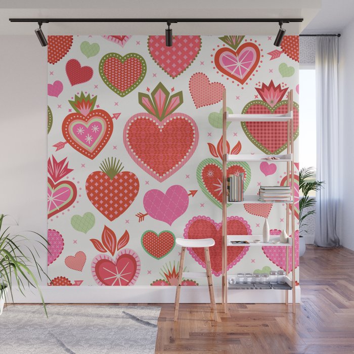 Valentine's Day Hearts - Red Pink and Green Wall Mural Gallery Image 1
