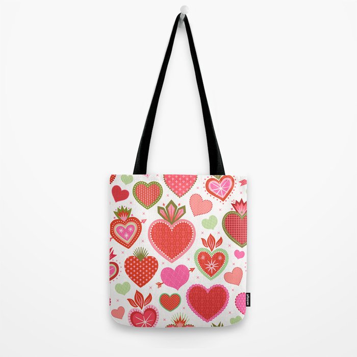 Valentine's Day Hearts - Red Pink and Green Tote Bag Gallery Image 2