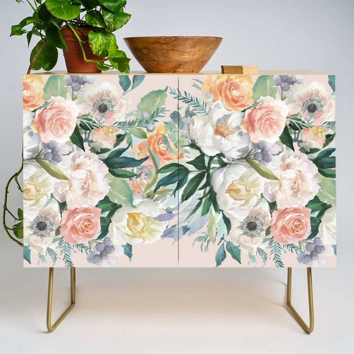 Pastel flower bouquet with roses Credenza Gallery Image 1