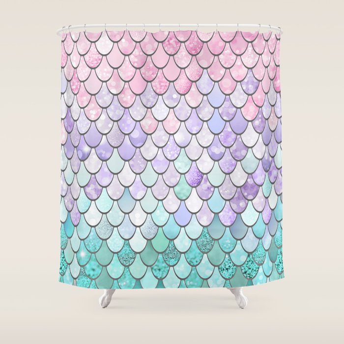 Mermaid Pastel Pink Purple Aqua Teal Shower Curtain Gallery Image 1