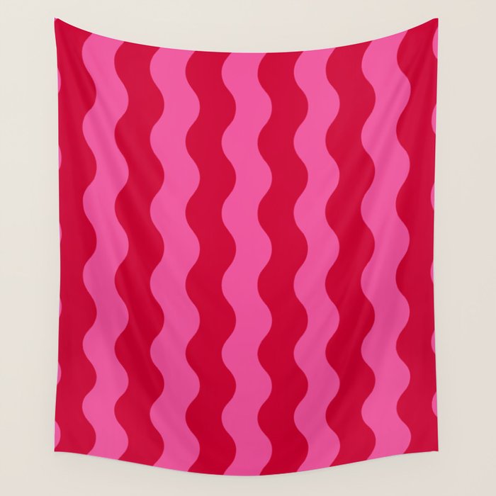  Red and Pink Candy Striped Waves Wall Tapestry Gallery Image 1