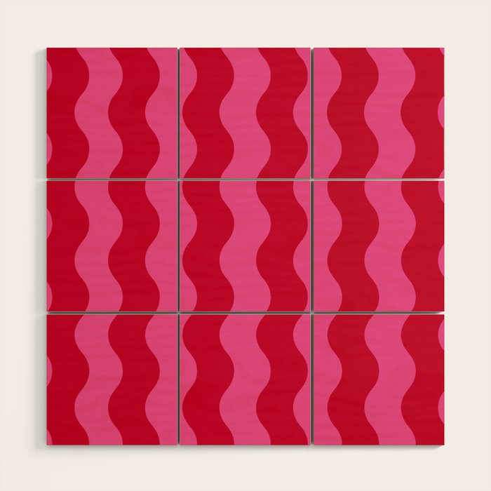 Red and Pink Candy Striped Waves Wood Wall Art Gallery Image 1