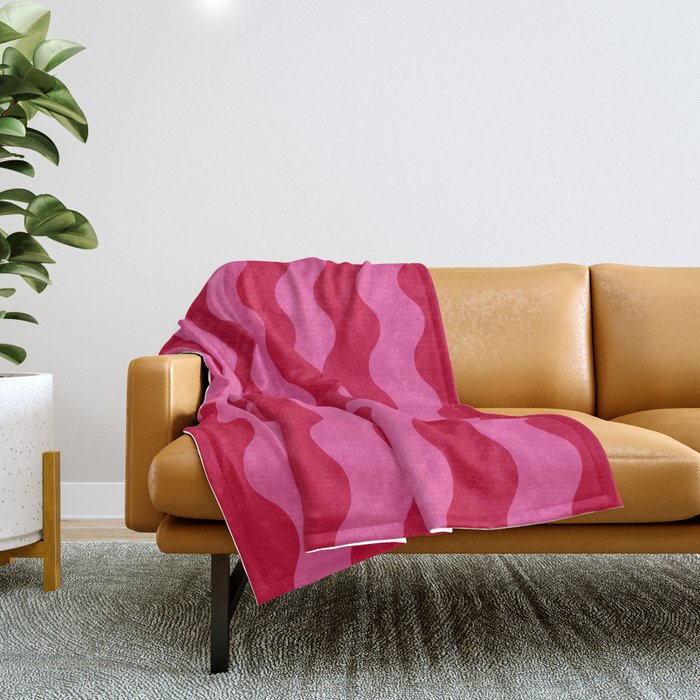  Red and Pink Candy Striped Waves Throw Blanket Gallery Image 1