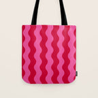  Red and Pink Candy Striped Waves Tote Bag Gallery Image 1