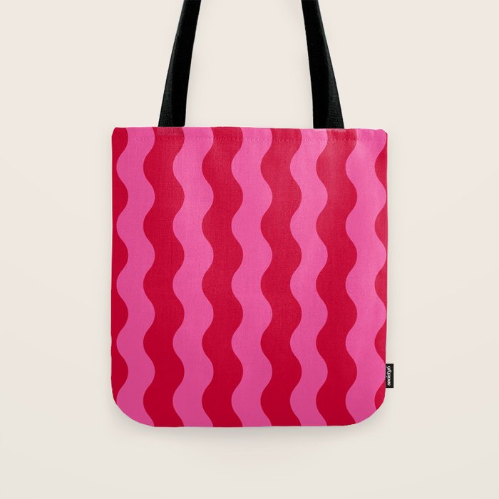  Red and Pink Candy Striped Waves Tote Bag Gallery Image 1