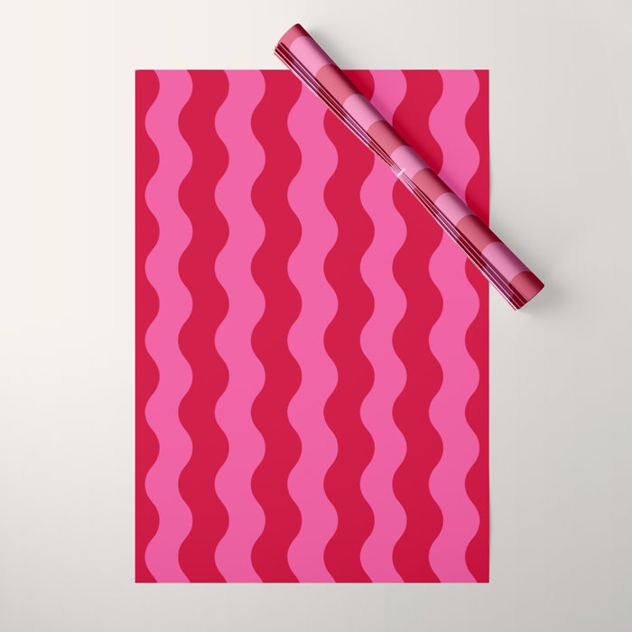  Red and Pink Candy Striped Waves Wrapping Paper Gallery Image 1