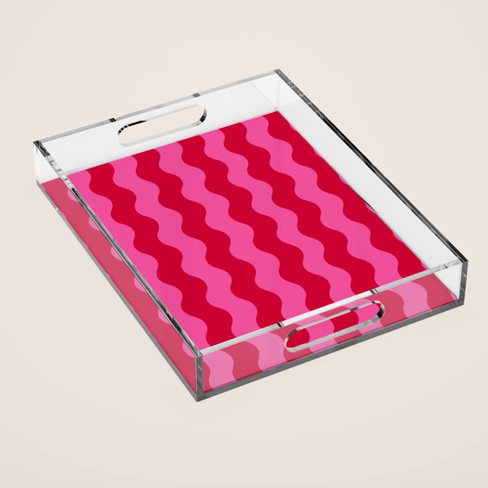  Red and Pink Candy Striped Waves Acrylic Tray Gallery Image 1