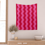  Red and Pink Candy Striped Waves Wall Tapestry Gallery Image 2