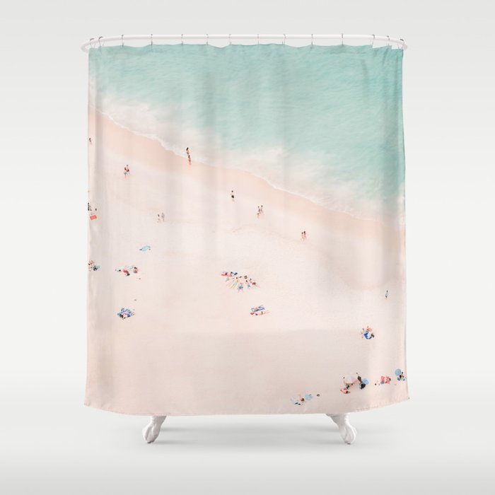 Aerial Beach Summer Bliss - Elegant Minimal Beach People - Ocean - Sea Photography by Ingrid Beddoes Shower Curtain Gallery Image 1