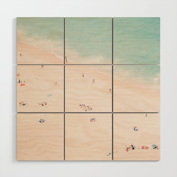 Aerial Beach Summer Bliss - Elegant Minimal Beach People - Ocean - Sea Photography by Ingrid Beddoes Wood Wall Art Gallery Image 1