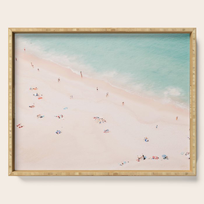 Aerial Beach Summer Bliss - Elegant Minimal Beach People - Ocean - Sea Photography by Ingrid Beddoes Serving Tray Gallery Image 1