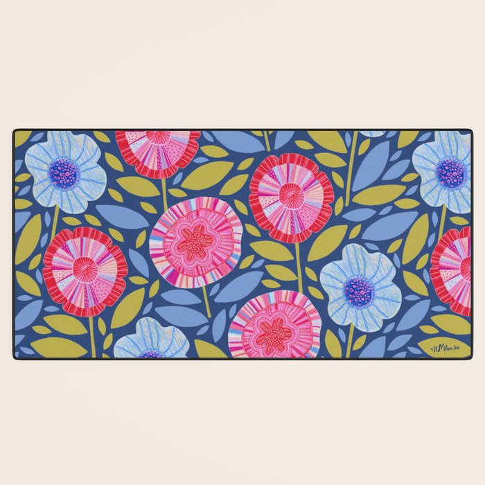 Folk Floral Blossoms in Eggplant Purple Desk Mat Gallery Image 3