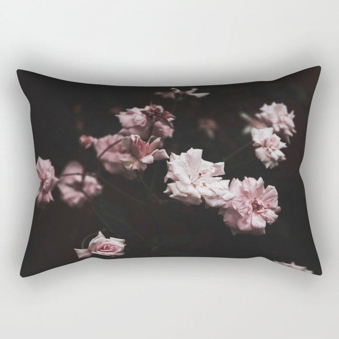 Wild Pink Roses - Flower photography - Dramatic Floral - nature Rectangular Pillow Gallery Image 1