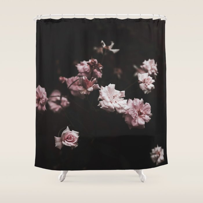 Wild Pink Roses - Flower photography - Dramatic Floral - nature Shower Curtain Gallery Image 1