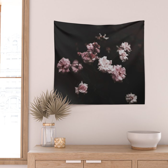 Wild Pink Roses - Flower photography - Dramatic Floral - nature Wall Tapestry Gallery Image 2