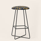 Navy Blue, Turquoise, Cream & Mustard Yellow Dark Floral Pattern Stool Gallery Image 1