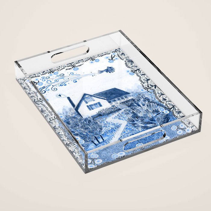 The Old Country Farm in Navy Blue - Farm House Decor Acrylic Tray Gallery Image 1