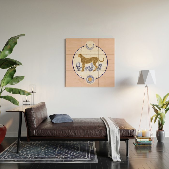 Wild Cheetah and the Moon 2 Wood Wall Art Gallery Image 2