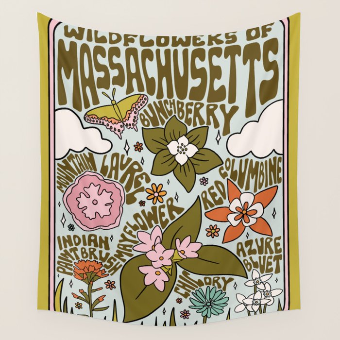 Massachusetts Wildflowers Wall Tapestry Gallery Image 1