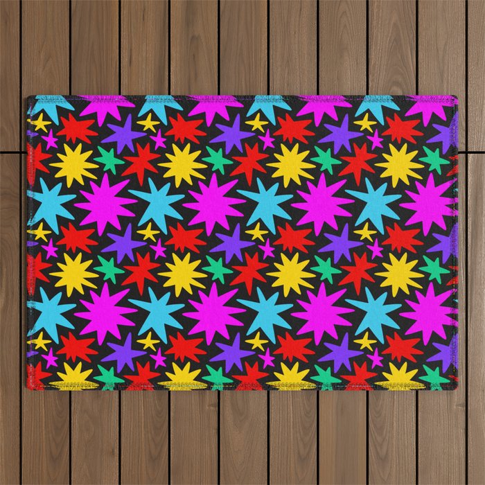 Fun colorful abstract star shape pattern Outdoor Rug Gallery Image 1