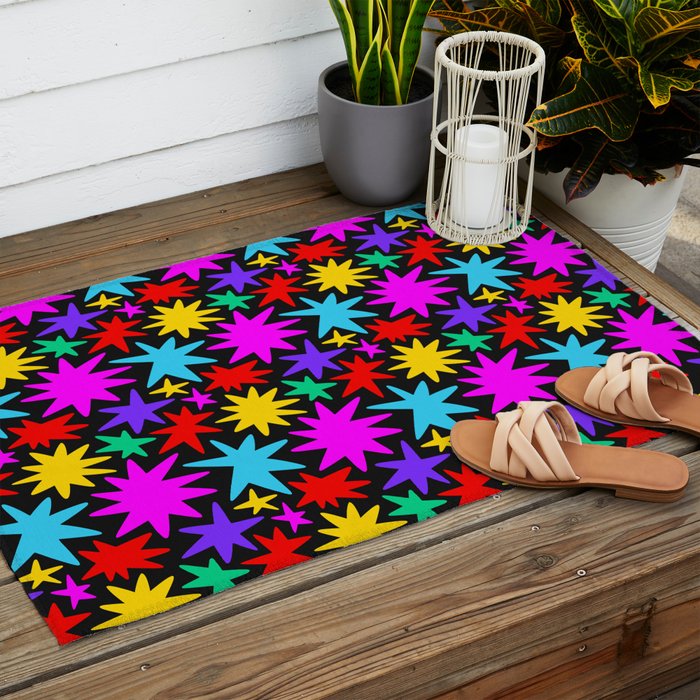 Fun colorful abstract star shape pattern Outdoor Rug Gallery Image 2