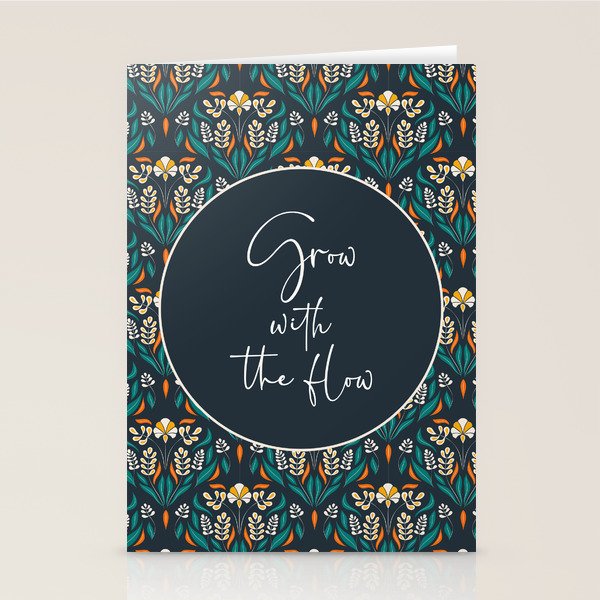 Grow with The Flow - Vibrant Floral Damask Pattern Stationery Card Gallery Image 1