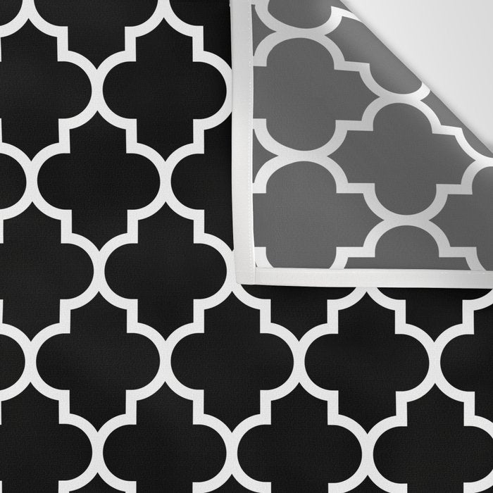 White Moroccan Quatrefoil On Darkest Black Wall Tapestry Gallery Image 3
